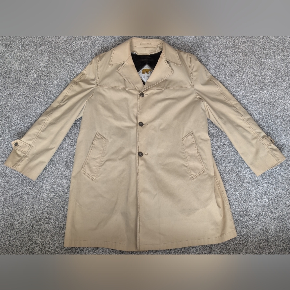 Vtg Jack Nicklaus By GlenEagles Sherpa Khaki Faux Fur Lined Trench Coat Mens 44L